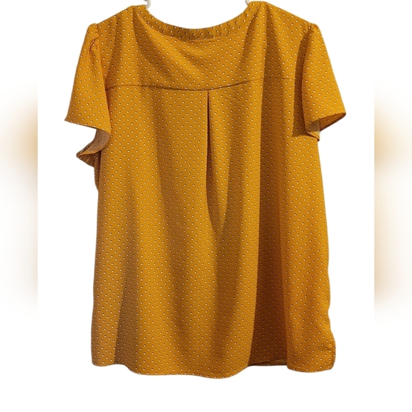Hilary Radley Mustard Yellow And White Polka Dot Vee Neck Blouse Size XL - Picture 2 of 3